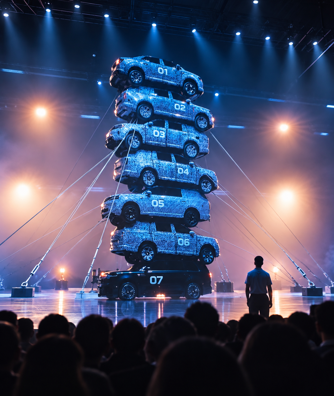 Xiaomi Pengcheng N90 Max 7-car vertical stack crush test
