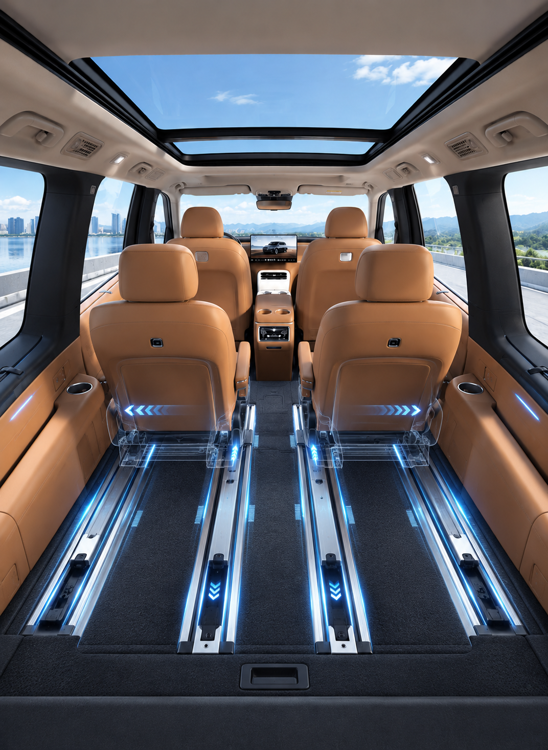 Automotive seat slide rail mechanism engineering view